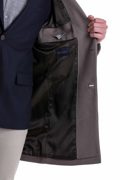 Gri Slim Fit Mono Yaka Yünlü Kaşe Palto - 5