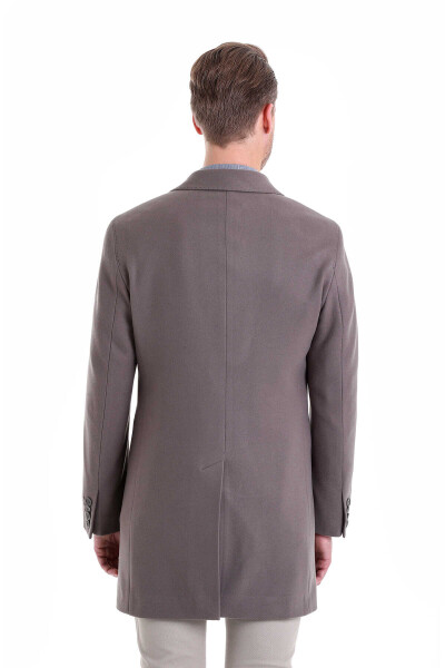 Gri Slim Fit Mono Yaka Yünlü Kaşe Palto - 6