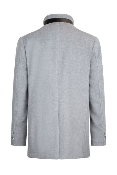 Gri Slim Fit Hakim Yaka Yünlü Basic Palto - 2