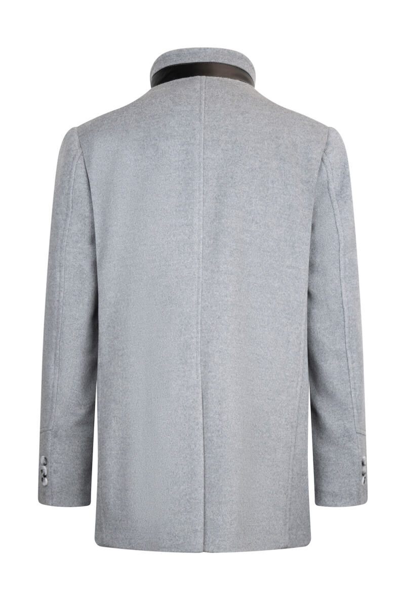 Gri Slim Fit Hakim Yaka Yünlü Basic Palto - Hatem Saykı (1)