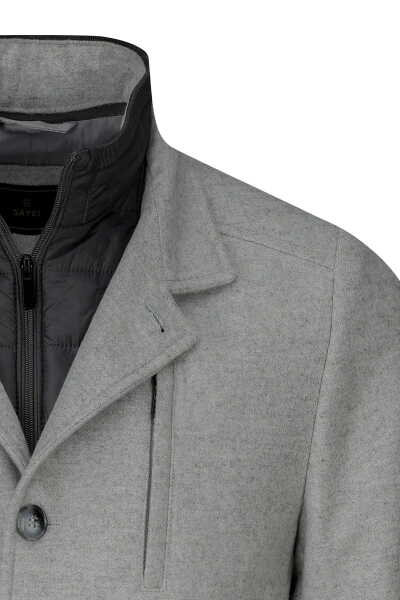 Gri Slim Fit Hakim Yaka Yünlü Kaşe Palto - 2