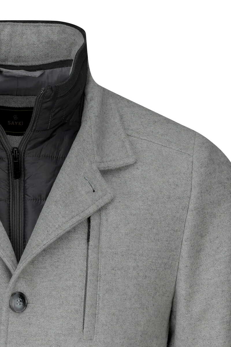 Gri Slim Fit Hakim Yaka Yünlü Kaşe Palto - Saykı (1)