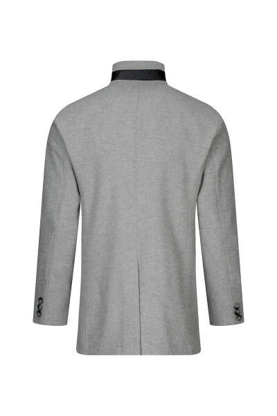 Gri Slim Fit Hakim Yaka Yünlü Kaşe Palto - 3