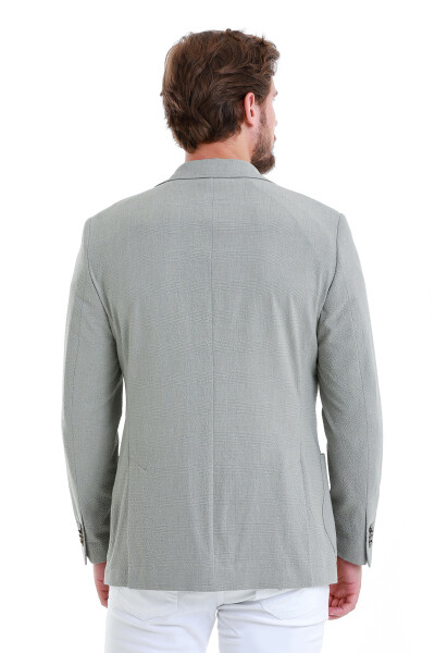 Gri Slim Fit Kareli Mono Yaka Klasik Ceket - 7