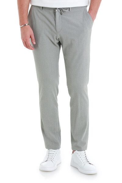 Gri Slim Fit Kareli Yandan Cepli Jogger Pantolon - 1
