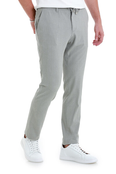 Gri Slim Fit Kareli Yandan Cepli Jogger Pantolon - 4