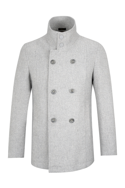 Gri Slim Fit Kruvaze Yünlü Kaban - 1