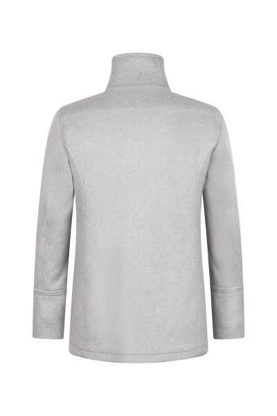 Gri Slim Fit Kruvaze Yünlü Kaşe Kaban - 2