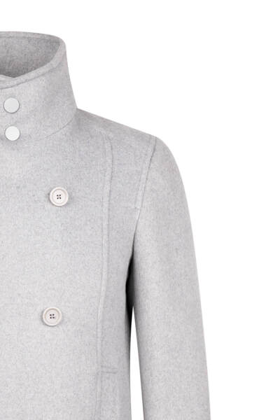 Gri Slim Fit Kruvaze Yünlü Kaşe Kaban - 3