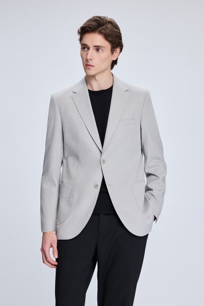 Gri Slim Fit Mono Yaka Casual Ceket 