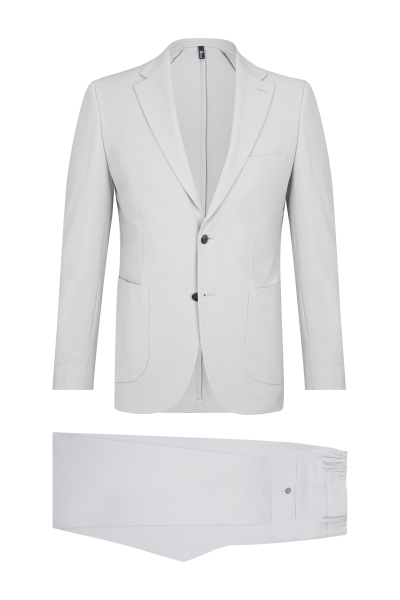 Gri Slim Fit Mono Yaka Casual Takım Elbise - 1