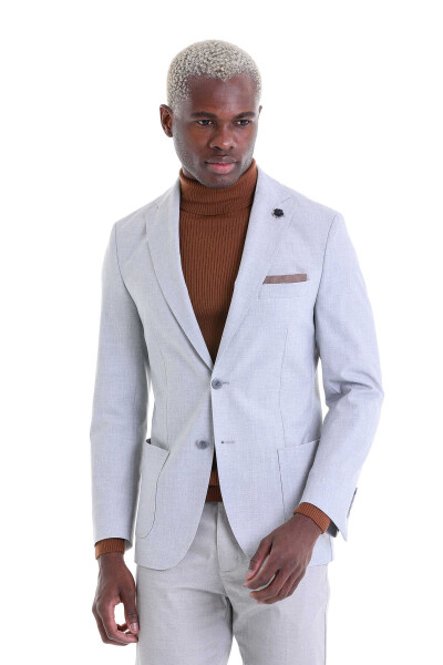 Gri Slim Fit Mono Yaka Casual Ceket - 6
