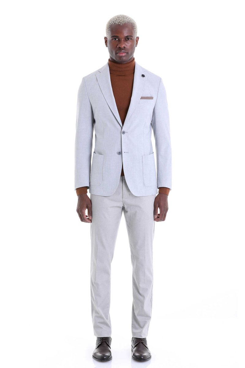 Gri Slim Fit Mono Yaka Casual Ceket - Hatem Saykı (1)