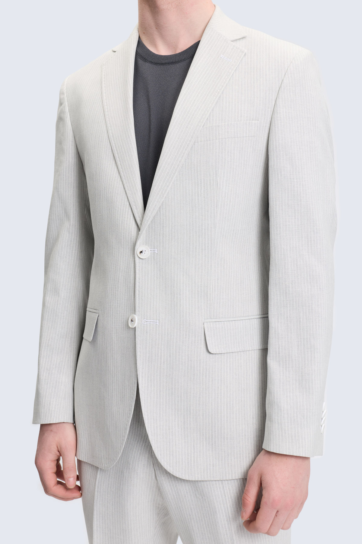 Gri Slim Fit Mono Yaka Keten Casual Takım Elbise - 3