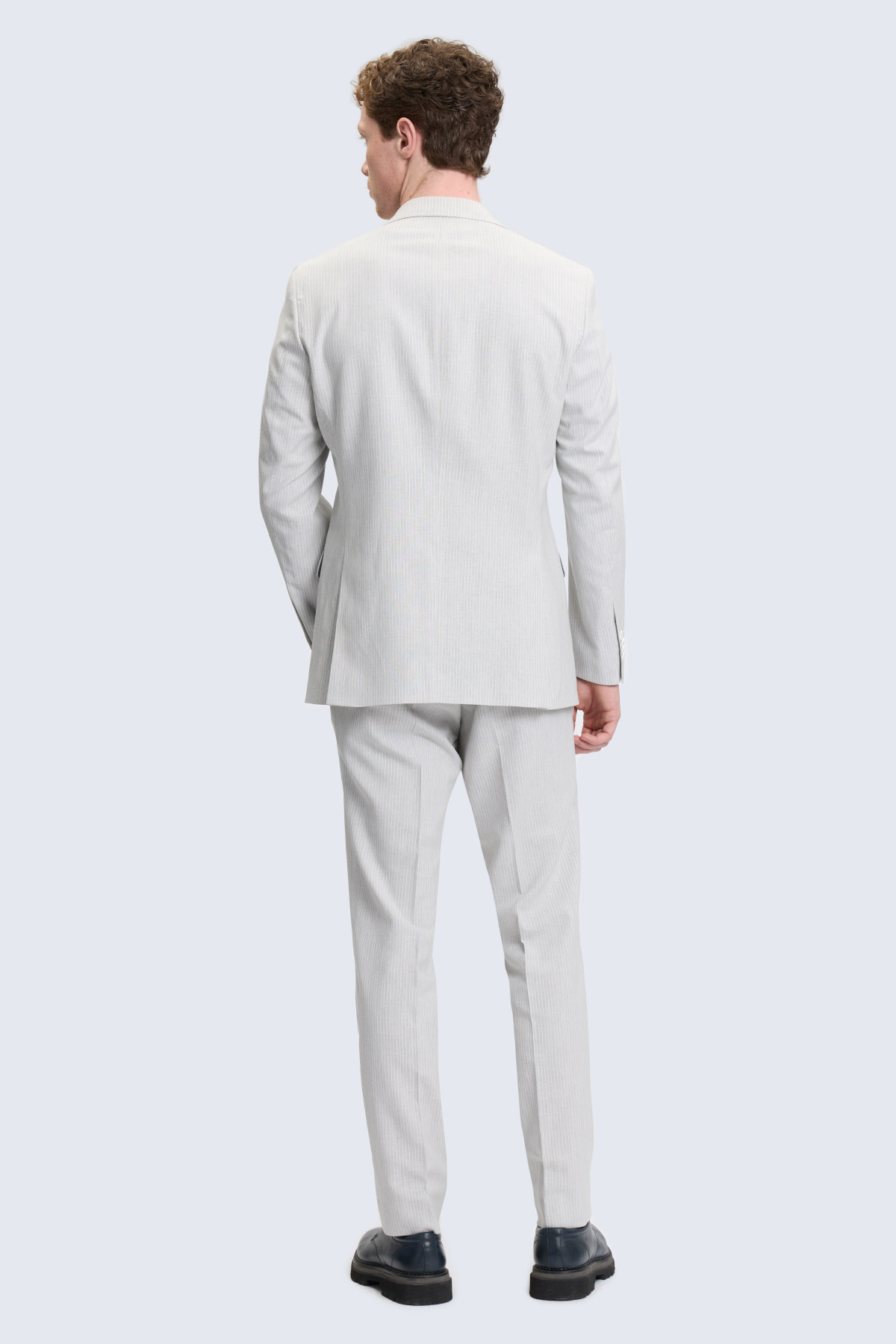 Gri Slim Fit Mono Yaka Keten Casual Takım Elbise - 5
