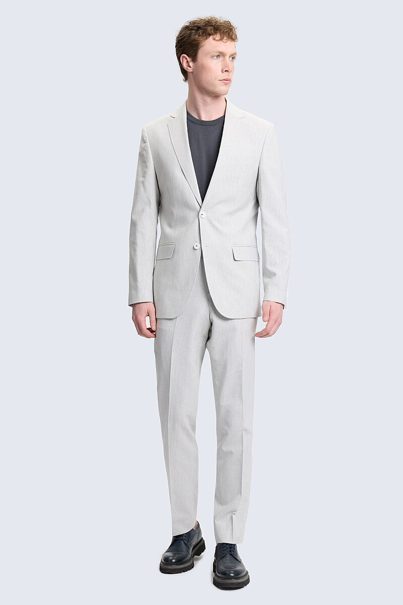 Gri Slim Fit Mono Yaka Keten Casual Takım Elbise