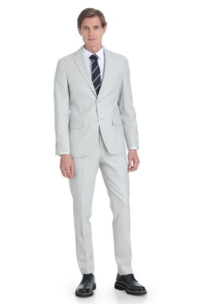 Gri Slim Fit Mono Yaka Keten Takım Elbise 