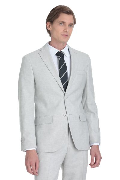 Gri Slim Fit Mono Yaka Keten Takım Elbise - 3