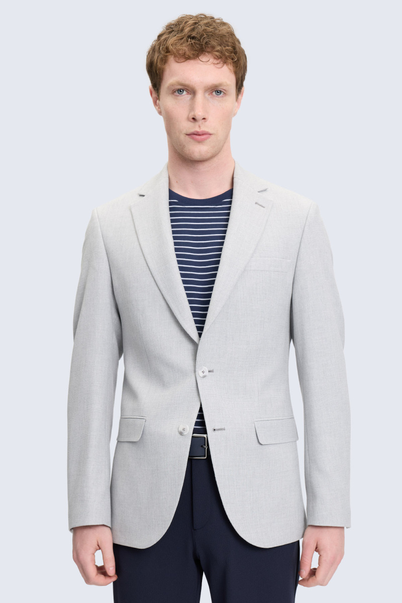 Gri Slim Fit Mono Yaka Klasik Ceket