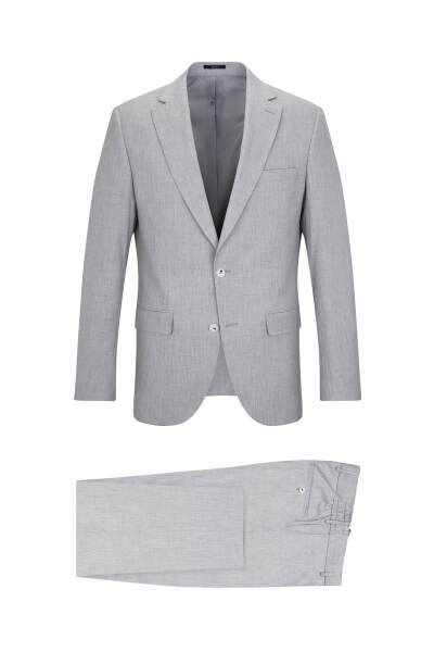 Gri Slim Fit Mono Yaka Klasik Takım Elbise - 5