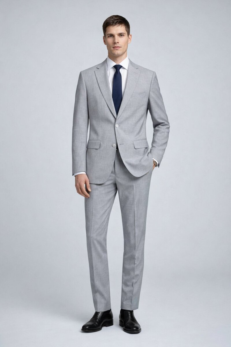 Gri Slim Fit Mono Yaka Klasik Takım Elbise