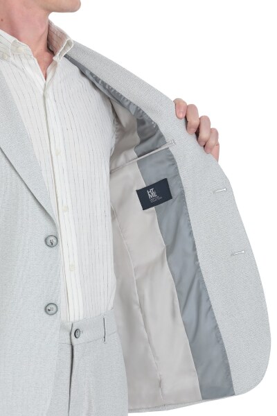 Gri Slim Fit Mono Yaka Klasik Takım Elbise - 5