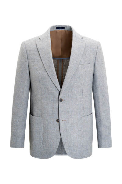 Gri Slim Fit Mono Yaka Yünlü Ceket - 1