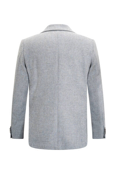 Gri Slim Fit Mono Yaka Yünlü Ceket - 2