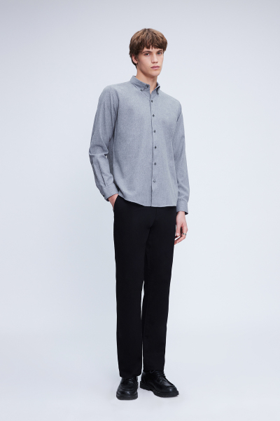 Gri Slim Fit Uzun Kol Düğmeli Yaka Flanel Gömlek - 2