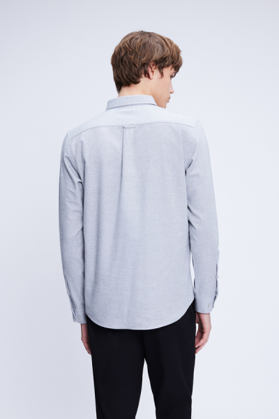 Gri Slim Fit Uzun Kol Düğmeli Yaka Flanel Gömlek - 5