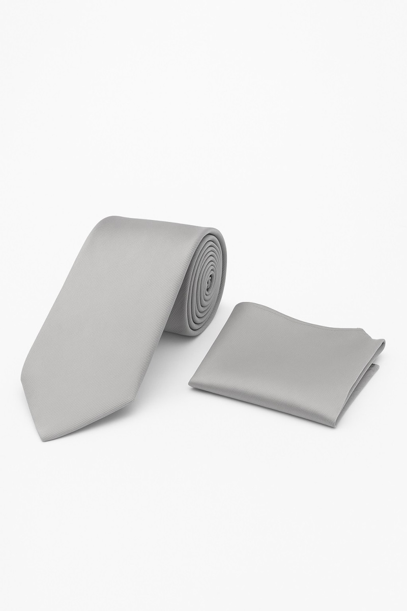 Su ve Leke Tutmayan 7 Cm Gri Kravat ve Mendil Seti - Hatemoğlu (1)