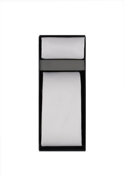 Su ve Leke Tutmayan 7 Cm Gri Kravat ve Mendil Seti - 6