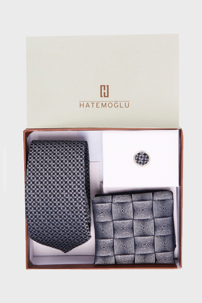 Gri Yaka Pimi Kravat Mendil Set - 2