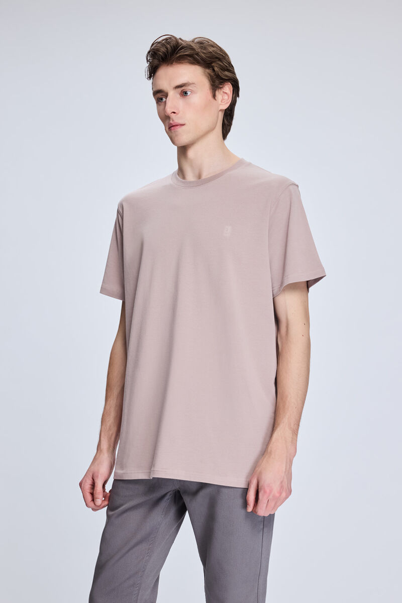 Pembe Regular Fit Bisiklet Yaka Pamuklu Tişört - HTML (1)