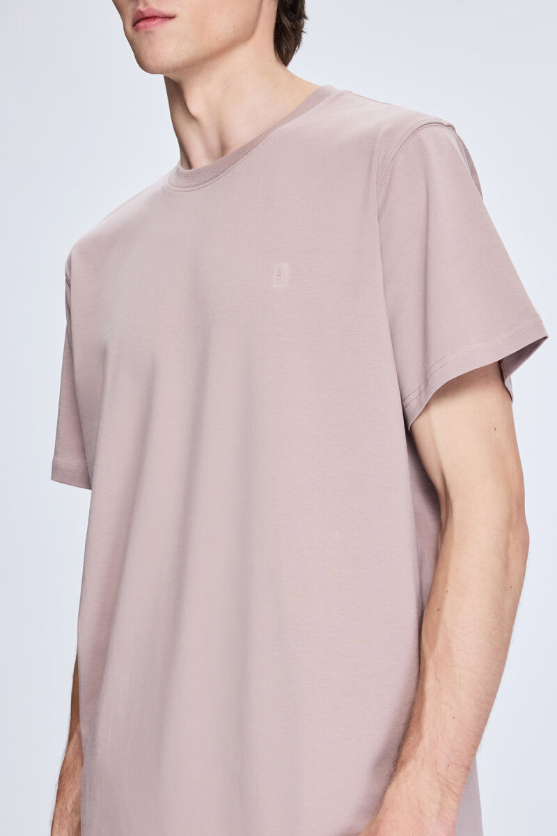 Pembe Regular Fit Bisiklet Yaka Pamuklu Tişört - HTML (1)