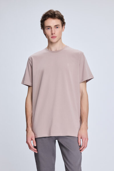 Pembe Regular Fit Bisiklet Yaka Pamuklu Triko Tişört 