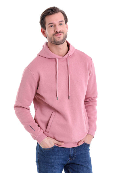 Gül Kurusu Regular Fit Düz Kanguru Cep Kapüşonlu Sweatshirt - Thumbnail