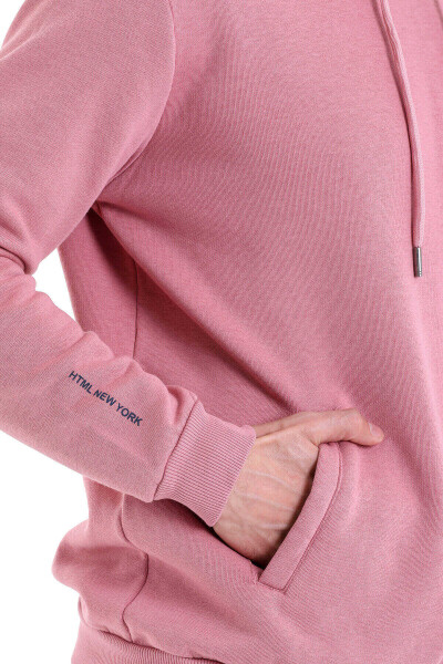 Gül Kurusu Regular Fit Düz Kanguru Cep Kapüşonlu Sweatshirt - Thumbnail