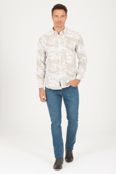 Slim Fit Bej Baskılı Spor Gömlek - 2