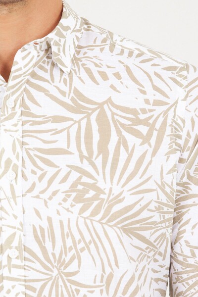 Slim Fit Bej Baskılı Spor Gömlek - 4