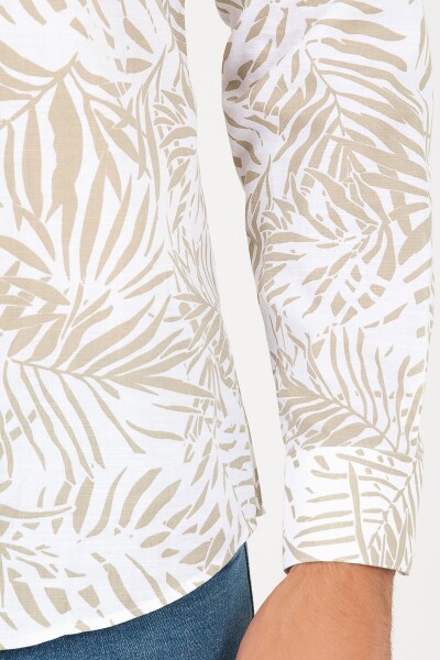 Slim Fit Bej Baskılı Spor Gömlek - 5
