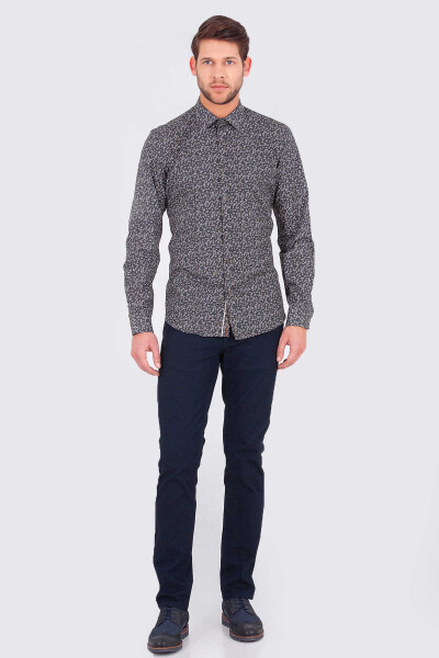 Haki Slim Fit Baskılı 100% Pamuk Uzun Kol Spor Gömlek - 4