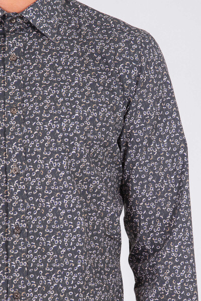 Haki Slim Fit Baskılı 100% Pamuk Uzun Kol Spor Gömlek - 10