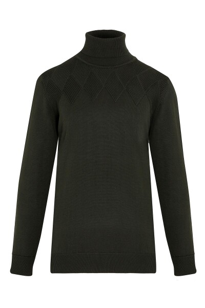 Haki Regular Fit Desenli Pamuklu Balıkçı Yaka Triko Kazak - 5