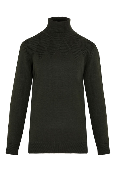 Haki Regular Fit Desenli Pamuklu Balıkçı Yaka Triko Kazak - 2