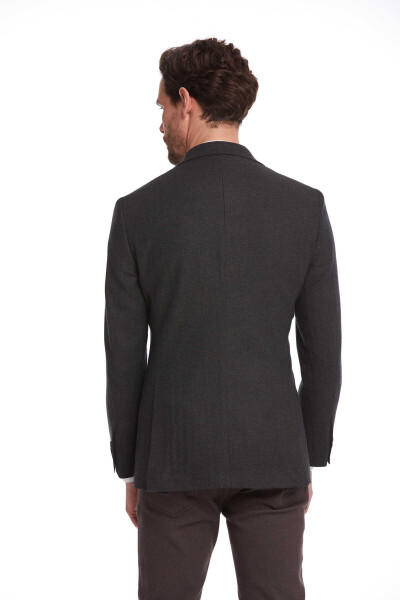 Haki Slim Fit Balıksırtı Desenli Mono Yaka Casual Yünlü Ceket - 6