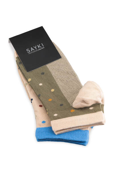 Haki - Bej 2'li Puantiyeli Kısa Çorap - 1