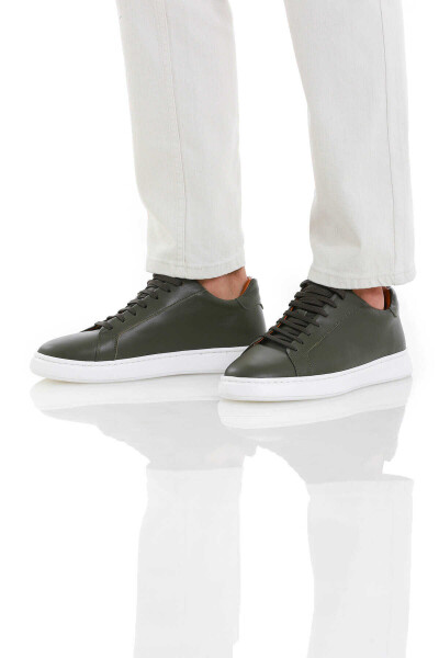 Haki Casual Bağcıklı Deri Sneakers - 2