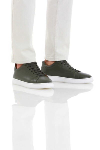 Haki Casual Bağcıklı Deri Sneakers - 3