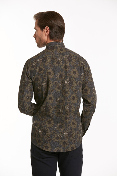 Haki Comfort Fit Uzun Kol %100Pamuk Baskılı Casual Gömlek - 8